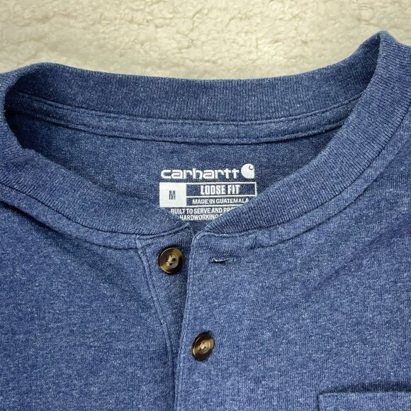 Carhartt Mens M Henley T-Shirt Pocket Tee 3 Buttons Casual Blue Gray Cotton - Picture 9 of 12
